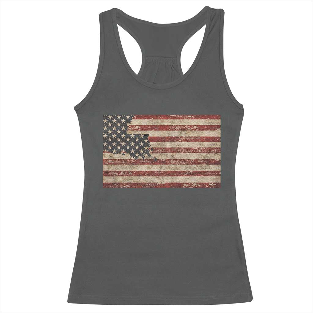 Louisiana Pride Vintage American Flag State Map Racerback Tank Top TS11 Dark Heather Print Your Wear