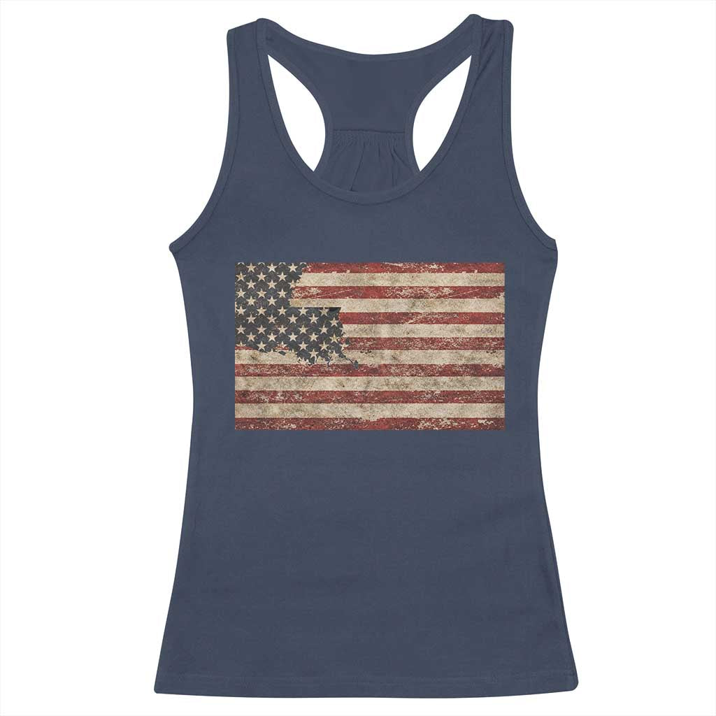 Louisiana Pride Vintage American Flag State Map Racerback Tank Top TS11 Navy Print Your Wear