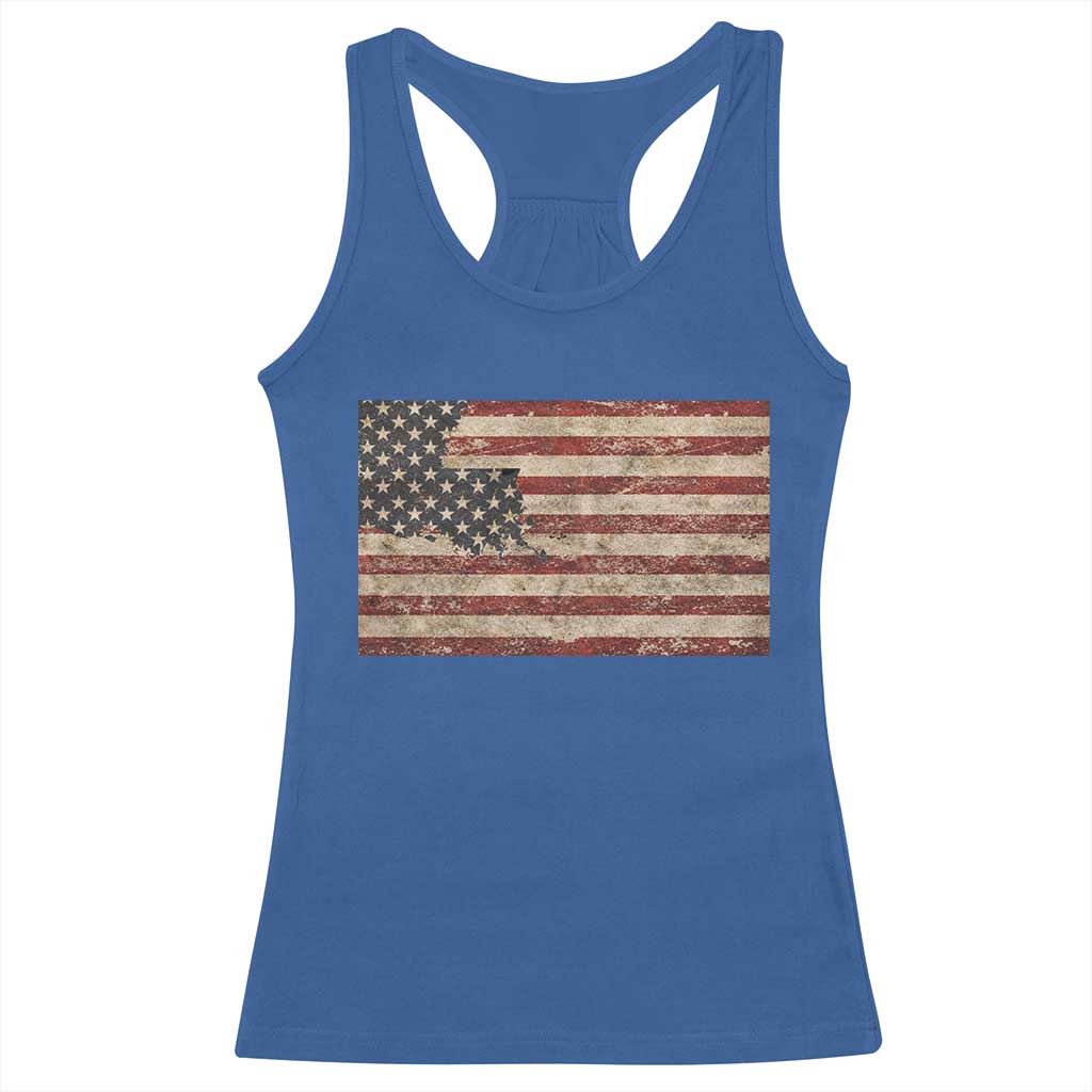 Louisiana Pride Vintage American Flag State Map Racerback Tank Top TS11 Royal Blue Print Your Wear