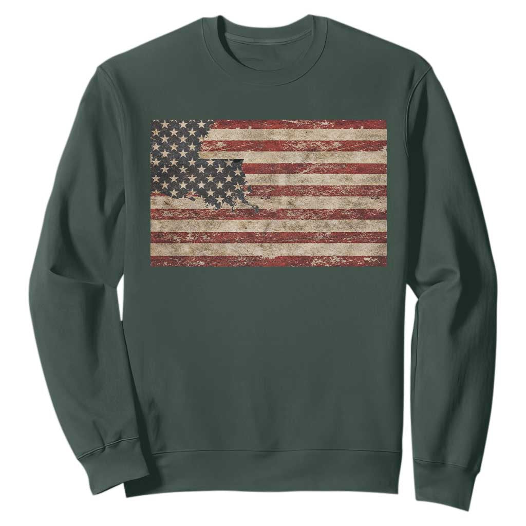 Louisiana Pride Vintage American Flag State Map Sweatshirt TS11 Dark Forest Green Print Your Wear
