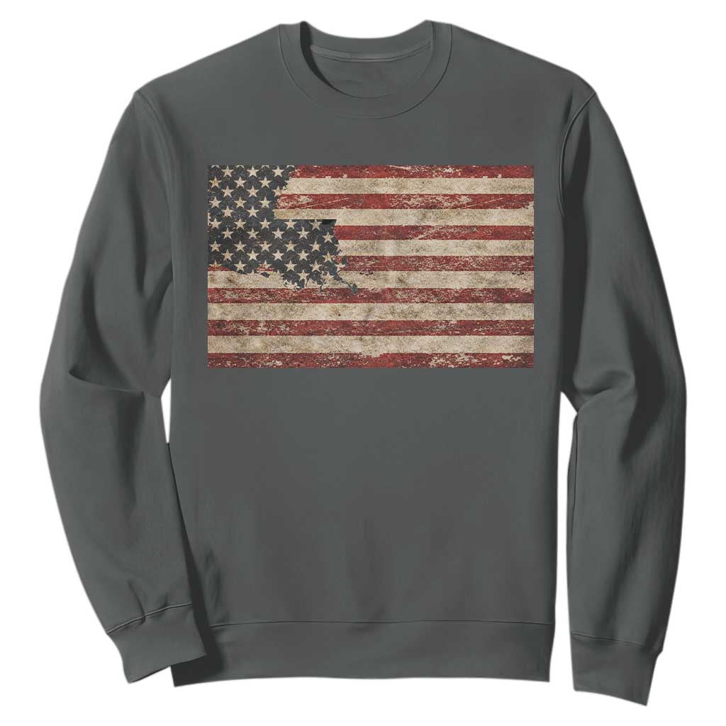Louisiana Pride Vintage American Flag State Map Sweatshirt TS11 Dark Heather Print Your Wear