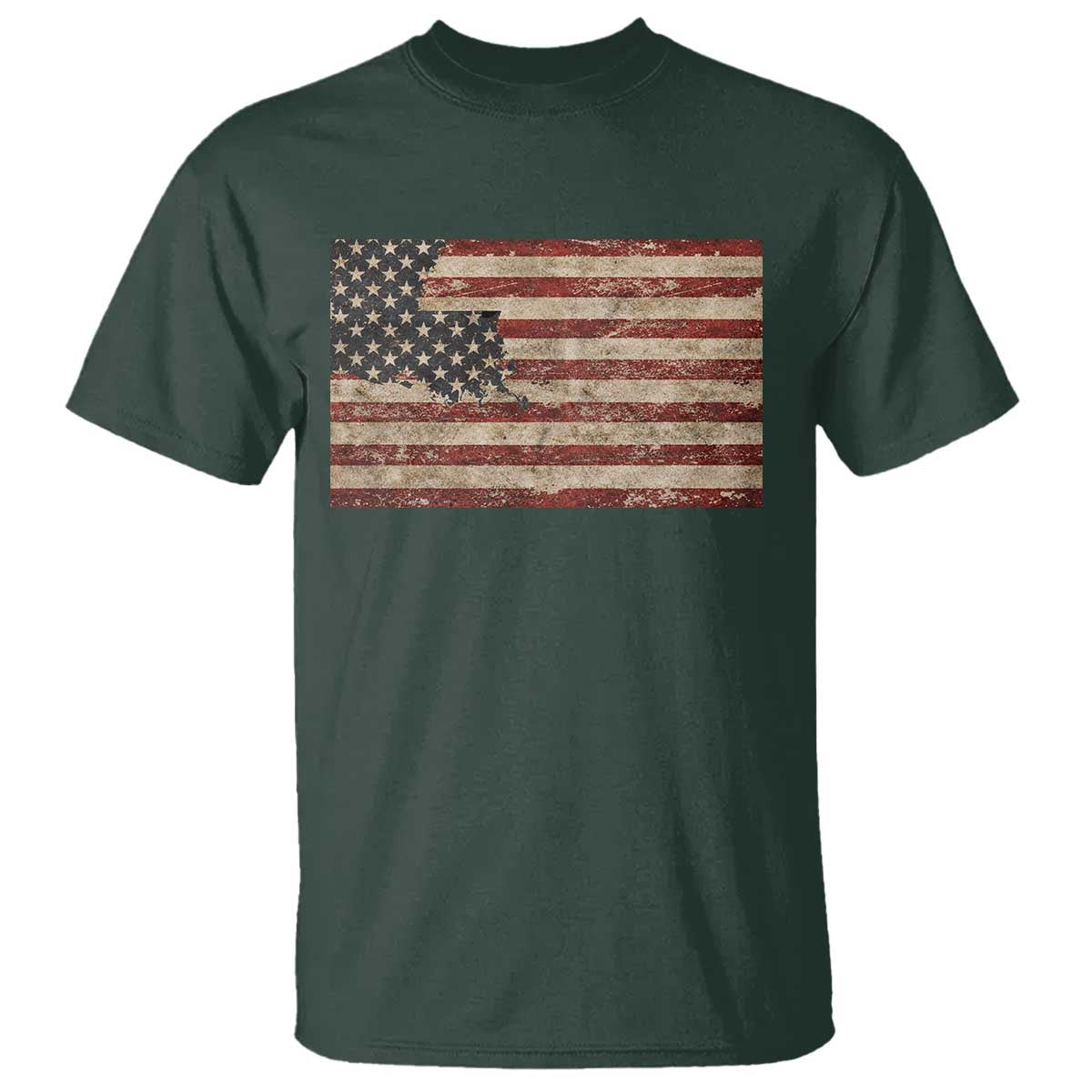 Louisiana Pride Vintage American Flag State Map T Shirt TS11 Dark Forest Green Print Your Wear