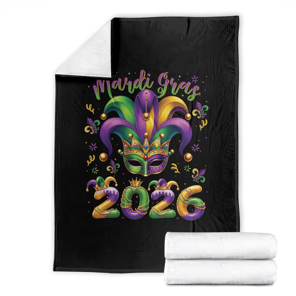 Mardi Gras 2026 Throw Blanket Funny Jester Hat Carnival Fleur De Lis TS11 Black Print Your Wear