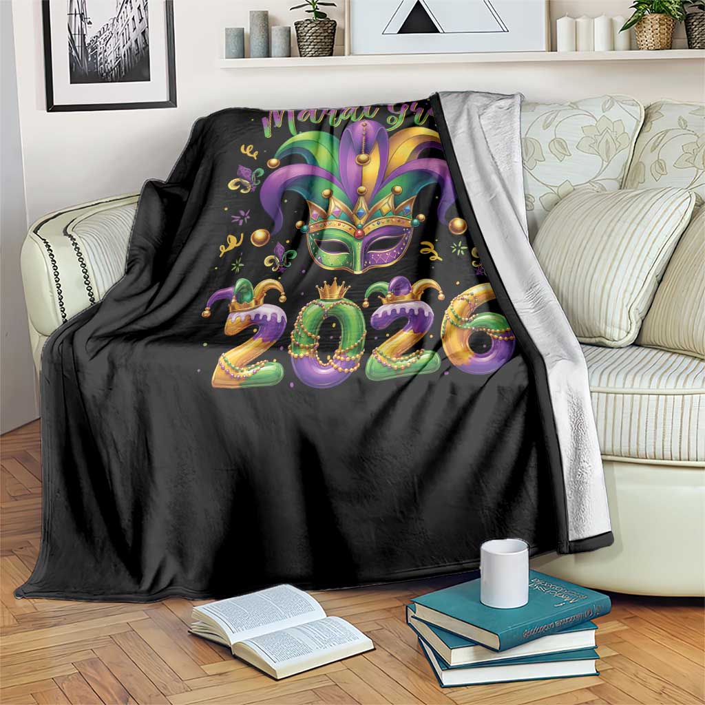 Mardi Gras 2026 Throw Blanket Funny Jester Hat Carnival Fleur De Lis TS11 Print Your Wear