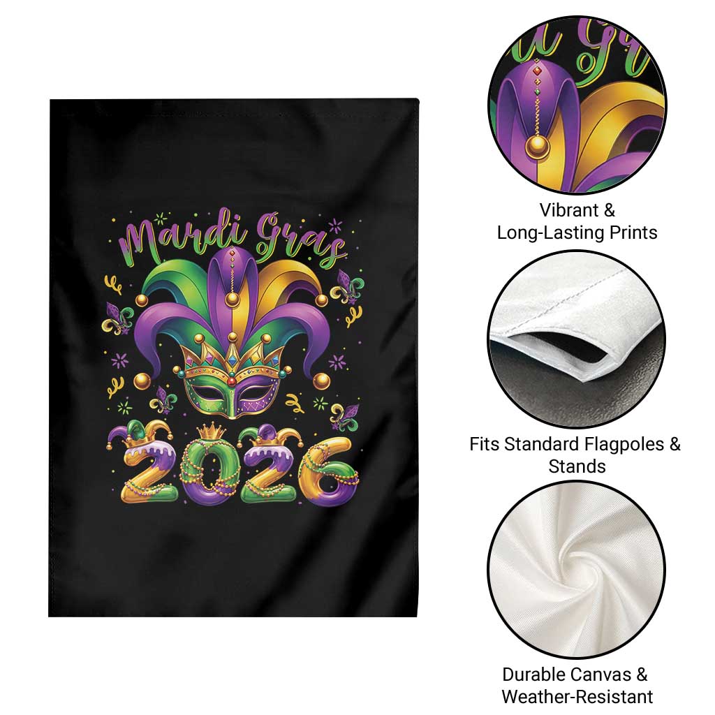 Mardi Gras 2026 Garden Flag Funny Jester Hat Carnival Fleur De Lis TS11 Print Your Wear