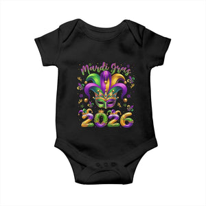 Mardi Gras 2026 Baby Onesie Funny Jester Hat Carnival Fleur De Lis TS11 Black Print Your Wear