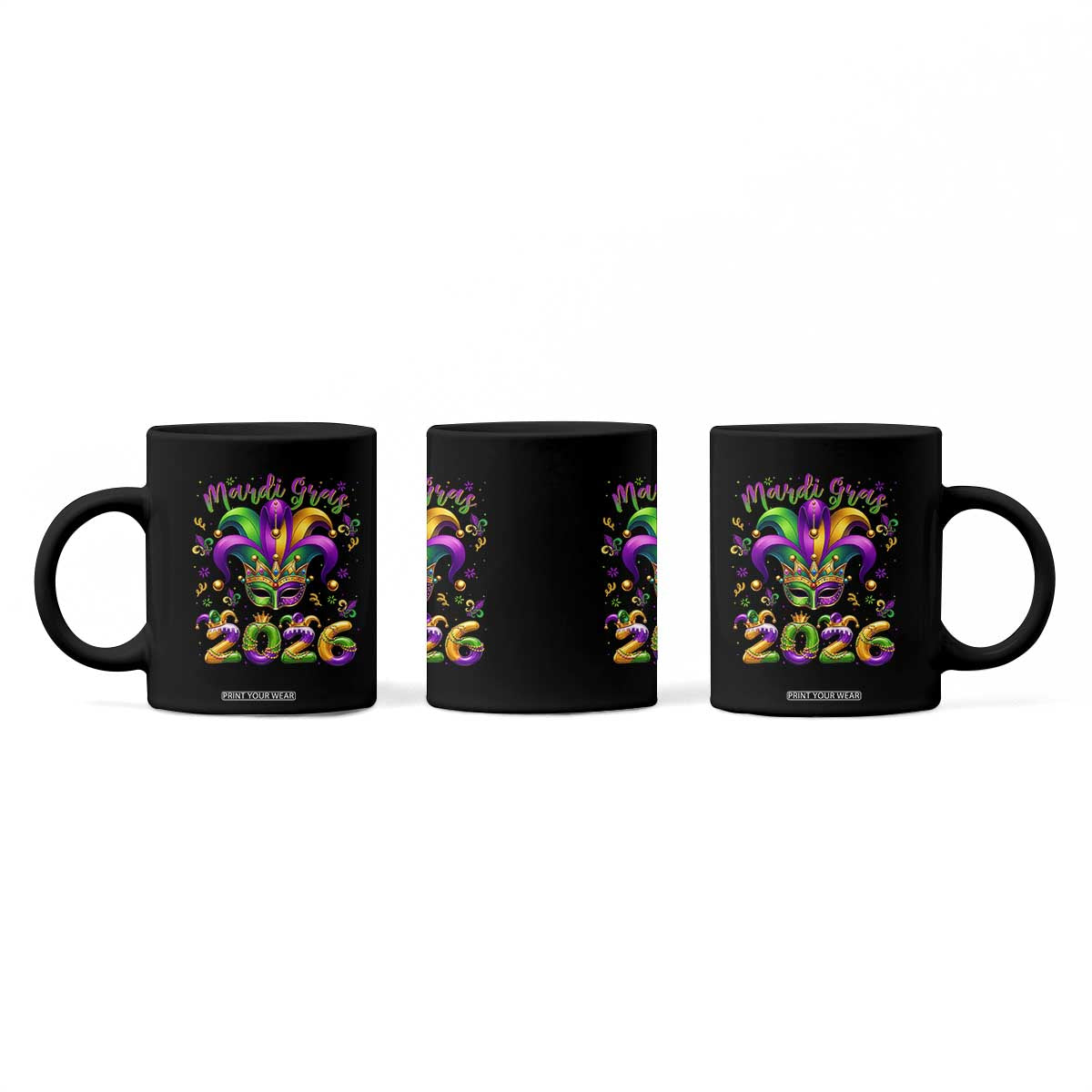 Mardi Gras 2026 Coffee Mug Funny Jester Hat Carnival Fleur De Lis TS11 Print Your Wear