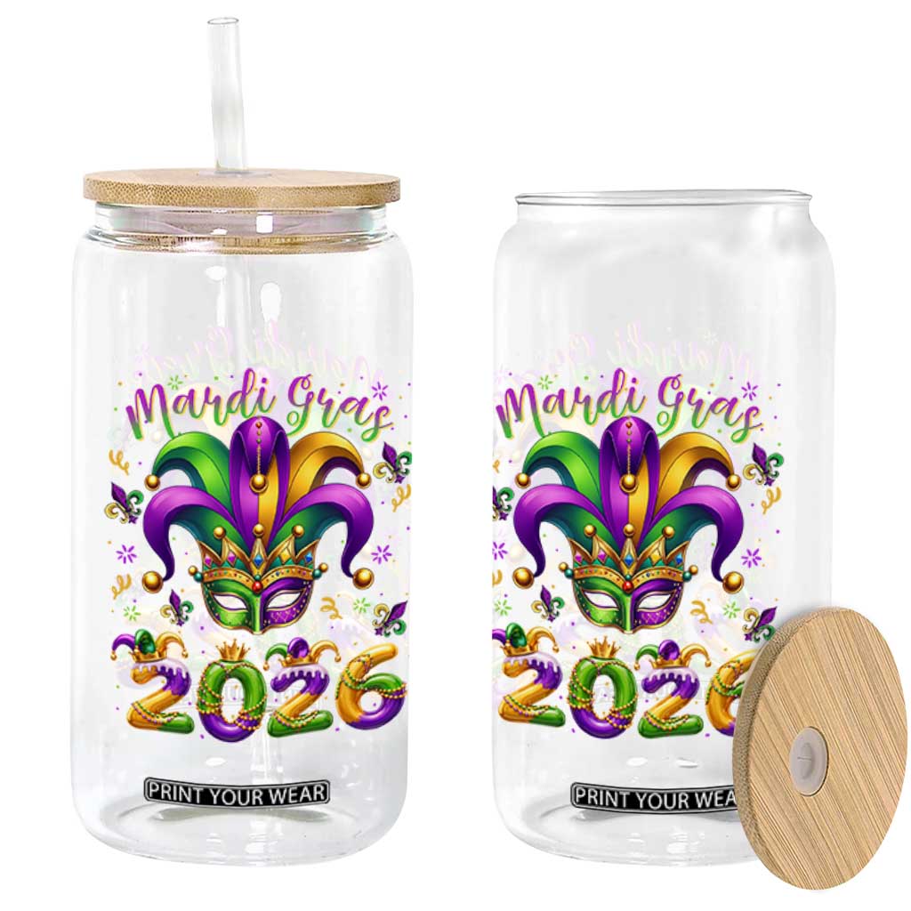 Mardi Gras 2026 Glass Can Funny Jester Hat Carnival Fleur De Lis TS11 Print Your Wear
