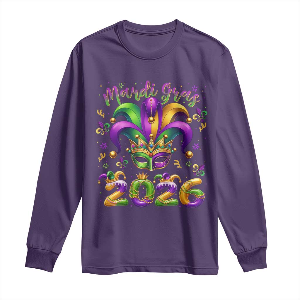 Mardi Gras 2026 Long Sleeve Shirt Funny Jester Hat Carnival Fleur De Lis TS11 Purple Print Your Wear