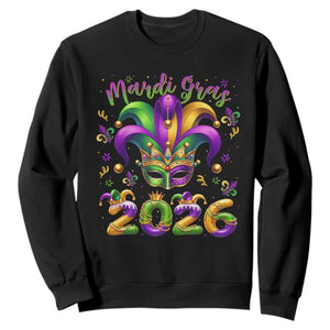 Mardi Gras 2026 Sweatshirt Funny Jester Hat Carnival Fleur De Lis TS11 Black Print Your Wear