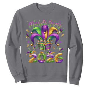 Mardi Gras 2026 Sweatshirt Funny Jester Hat Carnival Fleur De Lis TS11 Charcoal Print Your Wear