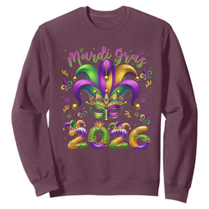 Mardi Gras 2026 Sweatshirt Funny Jester Hat Carnival Fleur De Lis TS11 Maroon Print Your Wear