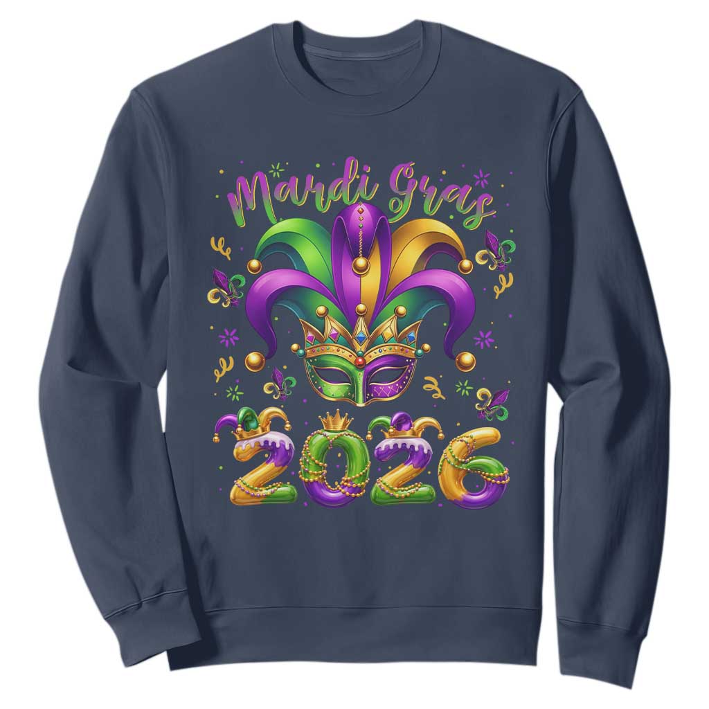 Mardi Gras 2026 Sweatshirt Funny Jester Hat Carnival Fleur De Lis TS11 Navy Print Your Wear