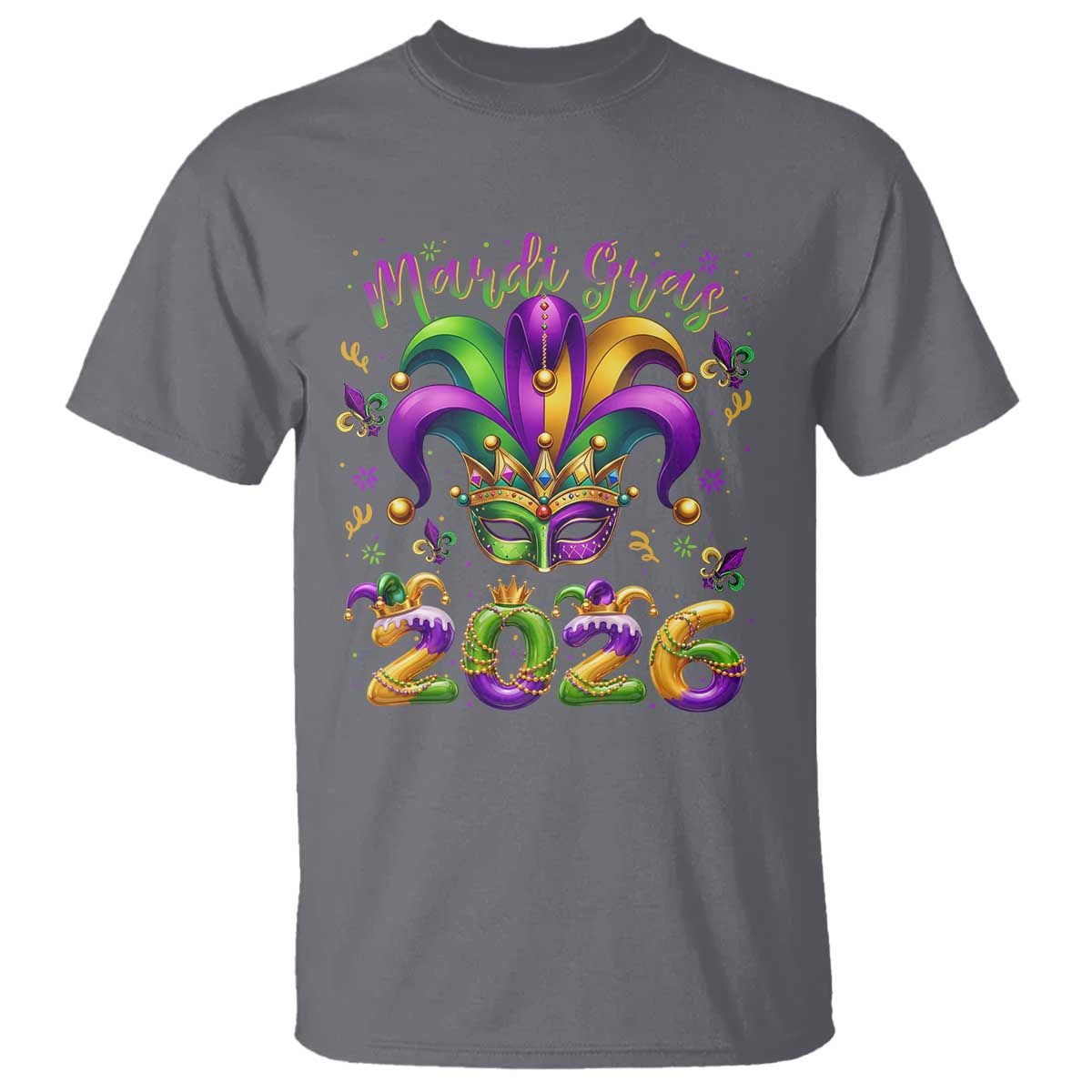 Mardi Gras 2026 T Shirt Funny Jester Hat Carnival Fleur De Lis TS11 Charcoal Print Your Wear