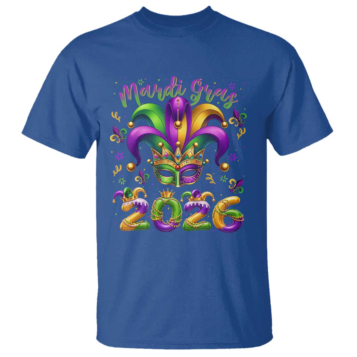 Mardi Gras 2026 T Shirt Funny Jester Hat Carnival Fleur De Lis TS11 Royal Blue Print Your Wear