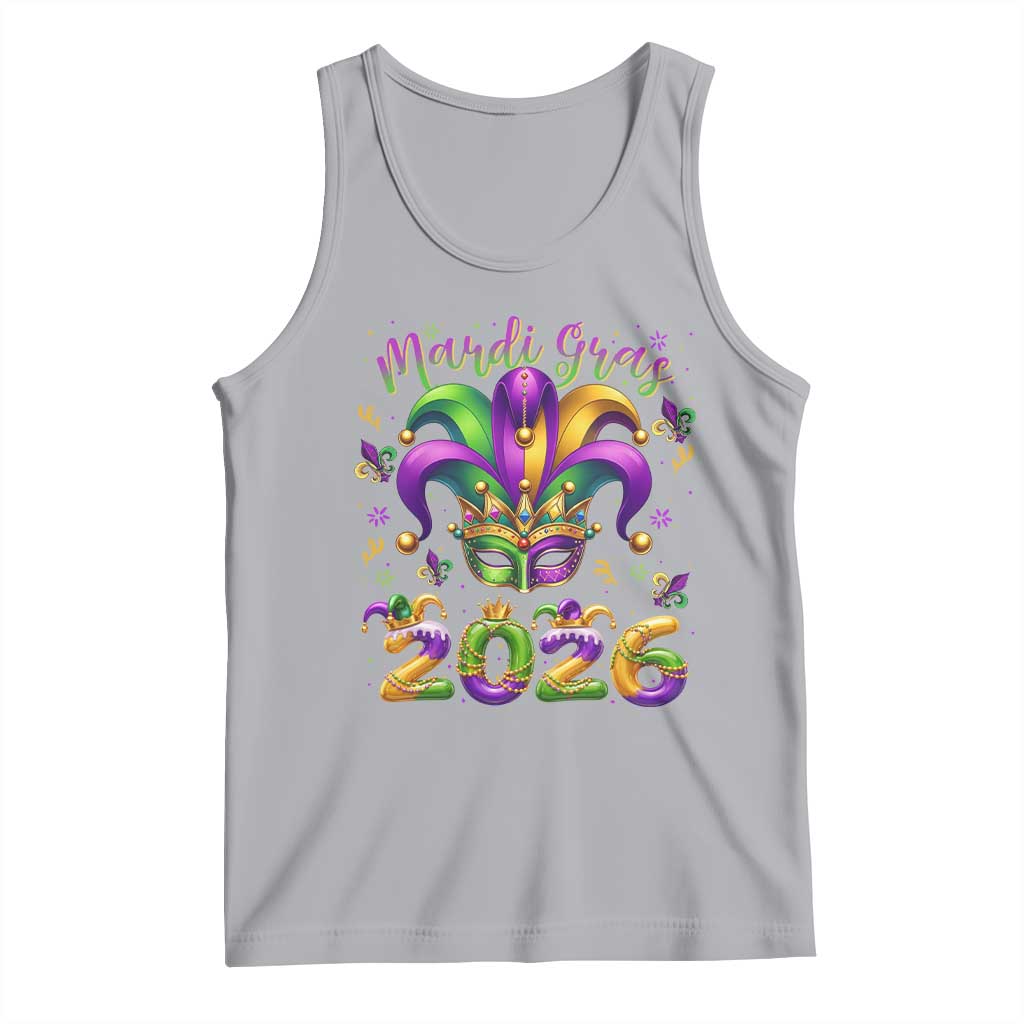 Mardi Gras 2026 Tank Top Funny Jester Hat Carnival Fleur De Lis TS11 Athletic Heather Print Your Wear