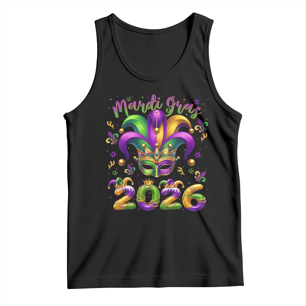 Mardi Gras 2026 Tank Top Funny Jester Hat Carnival Fleur De Lis TS11 Black Print Your Wear