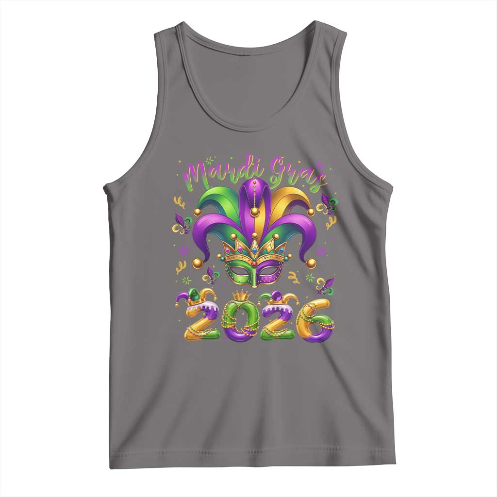 Mardi Gras 2026 Tank Top Funny Jester Hat Carnival Fleur De Lis TS11 Deep Heather Print Your Wear
