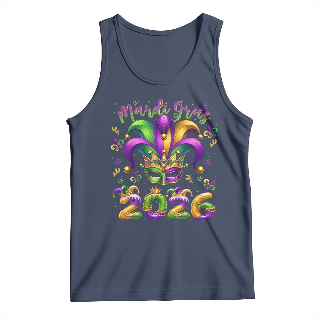 Mardi Gras 2026 Tank Top Funny Jester Hat Carnival Fleur De Lis TS11 Navy Print Your Wear