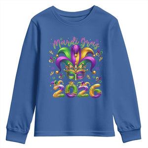 Mardi Gras 2026 Youth Sweatshirt Funny Jester Hat Carnival Fleur De Lis TS11 Royal Blue Print Your Wear