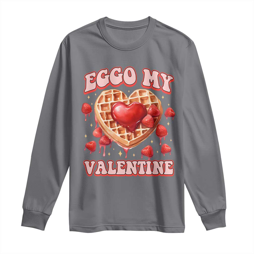 Eggo My Valentine Long Sleeve Shirt Funny Romantic Stranger Valentine's Day TS11 Charcoal Print Your Wear