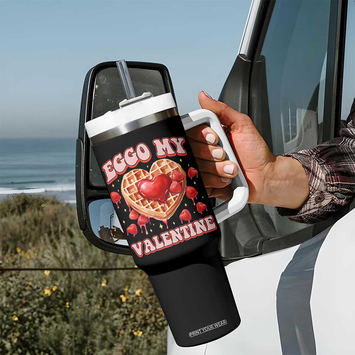 Eggo My Valentine Tumbler With Handle Funny Romantic Stranger Valentine's Day TS11 Print Your Wear