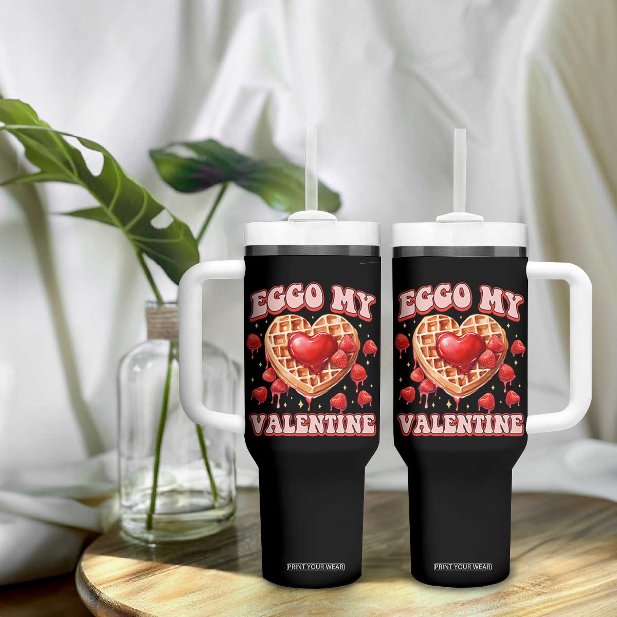 Eggo My Valentine Tumbler With Handle Funny Romantic Stranger Valentine's Day TS11 Print Your Wear