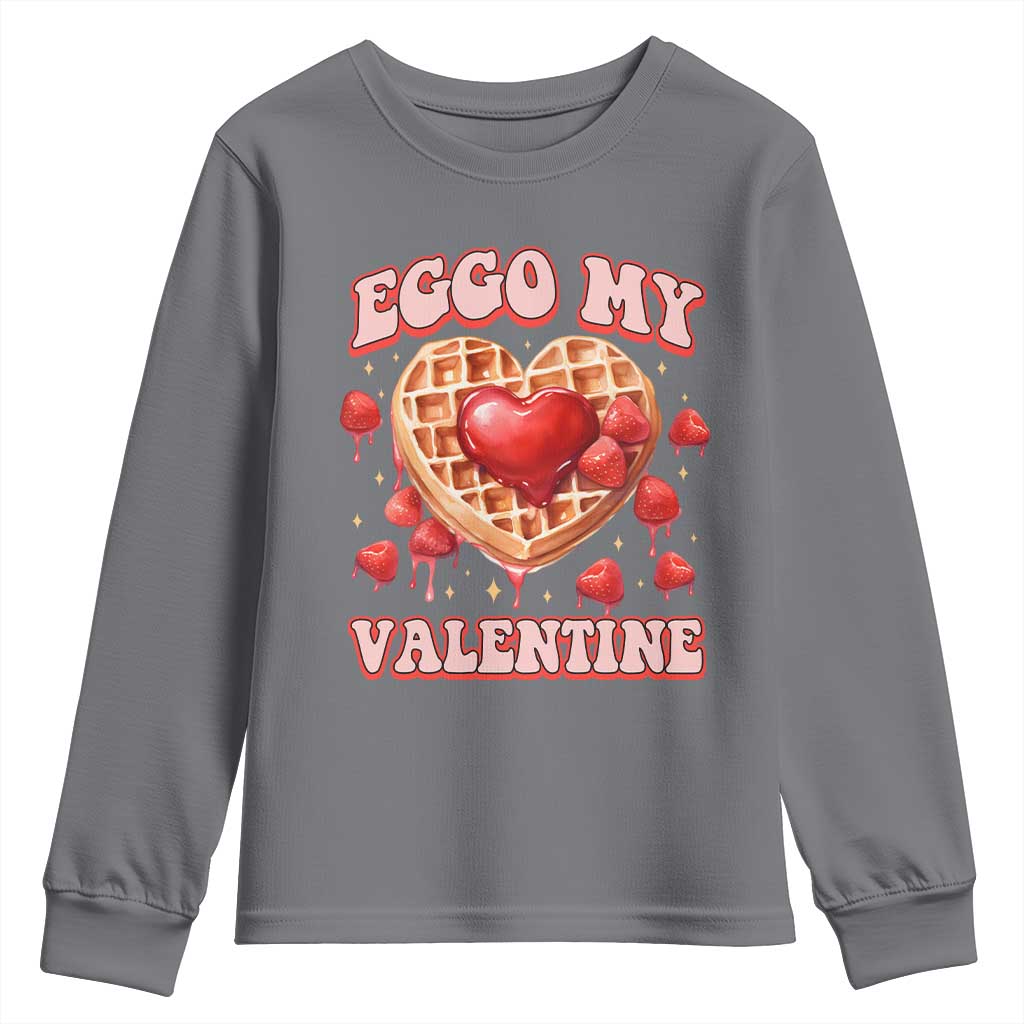 Eggo My Valentine Youth Sweatshirt Funny Romantic Stranger Valentine's Day TS11 Charcoal Print Your Wear