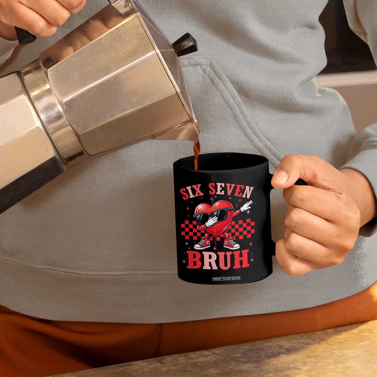 Funny Six Seven Bruh Valentines Day Coffee Mug Six Seven Dabbing Heart TS11 Print Your Wear