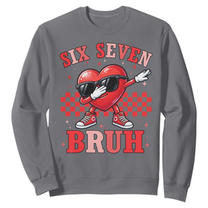 Funny Six Seven Bruh Valentines Day Sweatshirt Six Seven Dabbing Heart TS11 Charcoal Print Your Wear