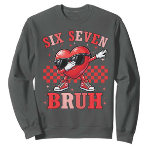 Funny Six Seven Bruh Valentines Day Sweatshirt Six Seven Dabbing Heart TS11 Dark Heather Print Your Wear