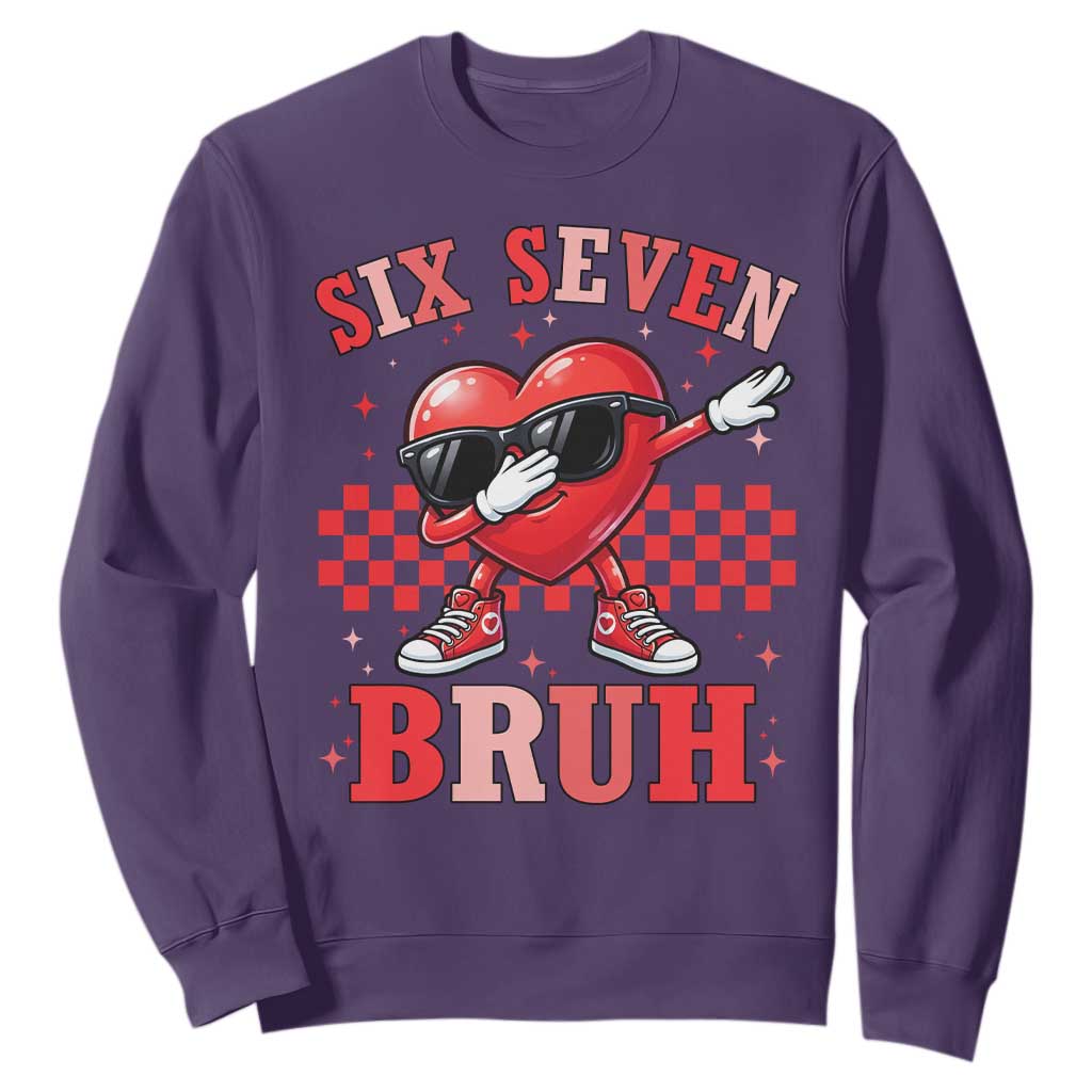 Funny Six Seven Bruh Valentines Day Sweatshirt Six Seven Dabbing Heart TS11 Purple Print Your Wear