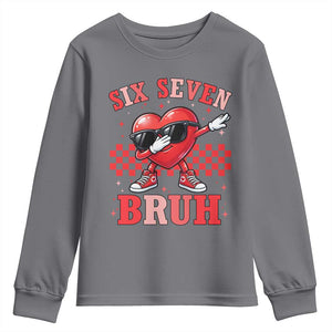Funny Six Seven Bruh Valentines Day Youth Sweatshirt Six Seven Dabbing Heart TS11 Charcoal Print Your Wear