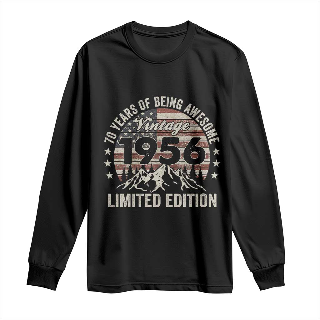 70th Birthday Made In 1956 Limited Edition Long Sleeve Shirt 70 Years Of Being Awesome American Flag TS11 Black Print Your Wear