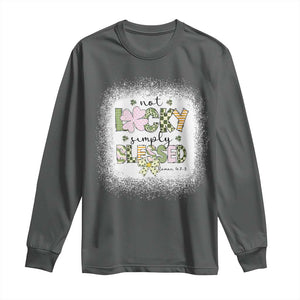 Not Lucky Simply Blessed Long Sleeve Shirt Blessed Christian Shamrocks St Patricks Day TS11 Dark Heather Print Your Wear