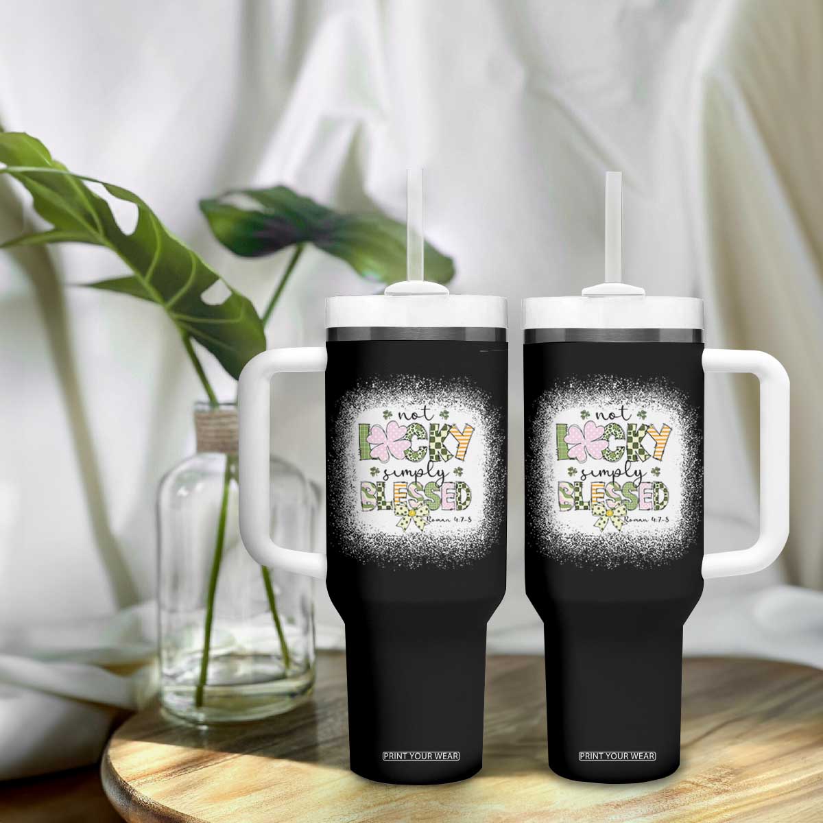 Not Lucky Simply Blessed Tumbler With Handle Blessed Christian Shamrocks St Patricks Day TS11 Print Your Wear