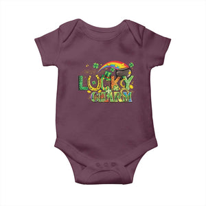 Funny St Patrick's Day Lucky Charm Baby Onesie Rainbow Gold Pot Clover TS11 Maroon Print Your Wear