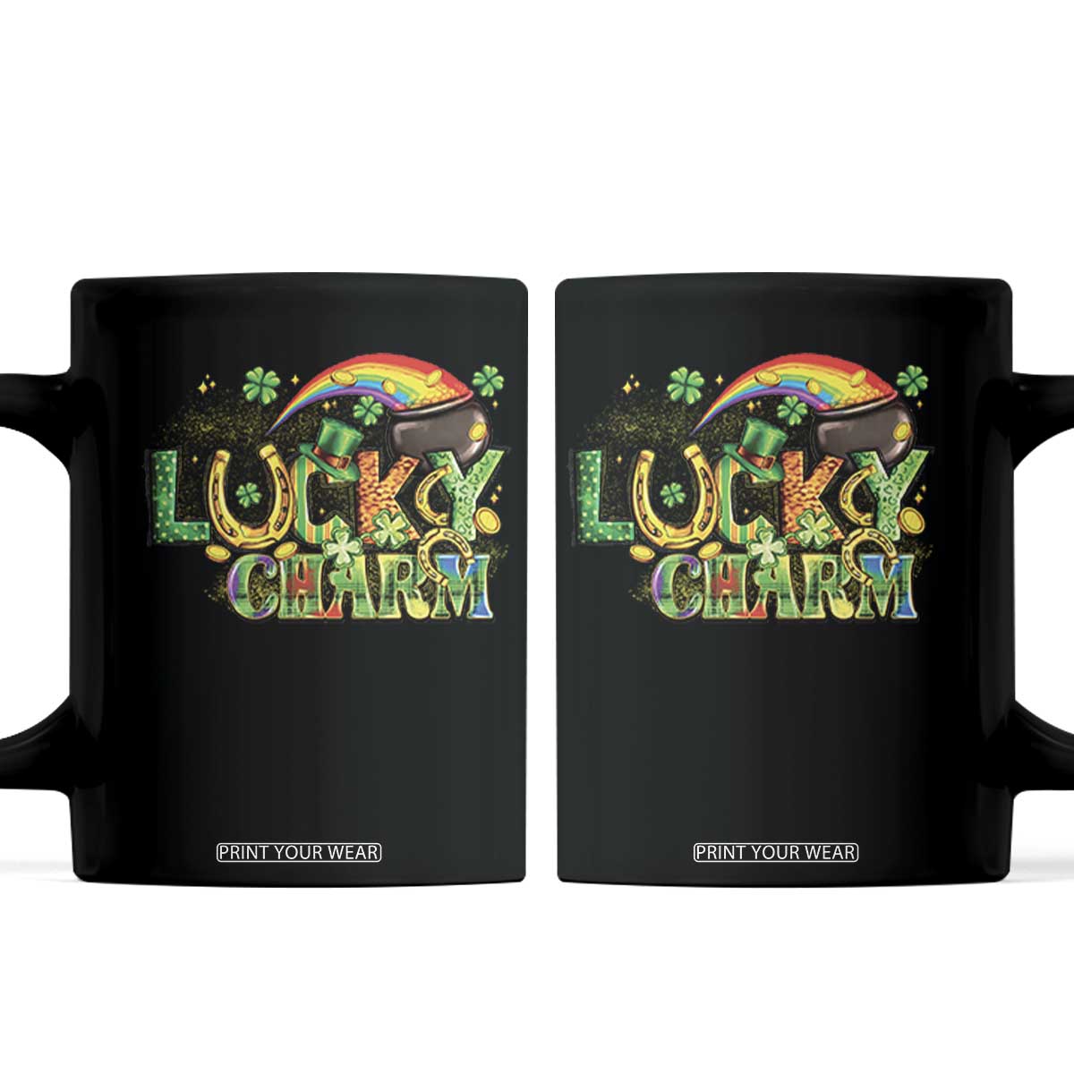 Funny St Patrick's Day Lucky Charm Coffee Mug Rainbow Gold Pot Clover TS11 Black Print Your Wear