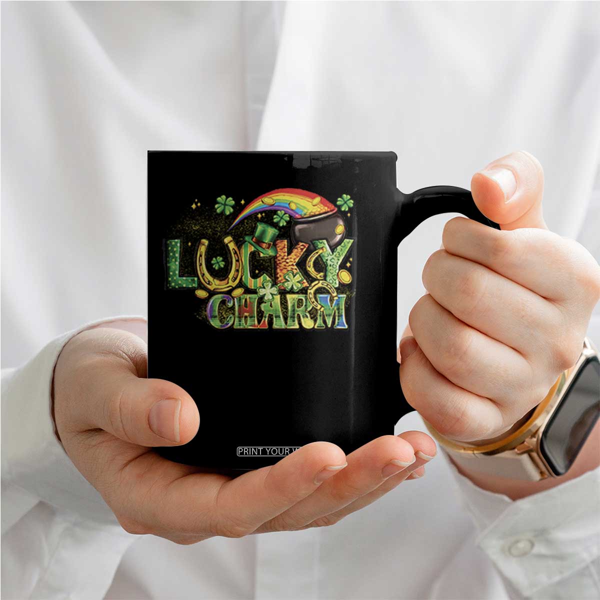 Funny St Patrick's Day Lucky Charm Coffee Mug Rainbow Gold Pot Clover TS11 Print Your Wear