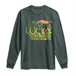 Funny St Patrick's Day Lucky Charm Long Sleeve Shirt Rainbow Gold Pot Clover TS11 Dark Forest Green Print Your Wear