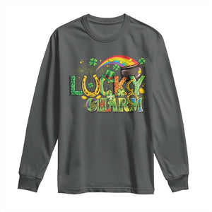 Funny St Patrick's Day Lucky Charm Long Sleeve Shirt Rainbow Gold Pot Clover TS11 Dark Heather Print Your Wear