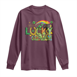 Funny St Patrick's Day Lucky Charm Long Sleeve Shirt Rainbow Gold Pot Clover TS11 Maroon Print Your Wear