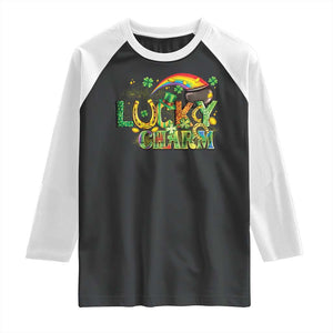Funny St Patrick's Day Lucky Charm Raglan Shirt Rainbow Gold Pot Clover TS11 Black White Print Your Wear