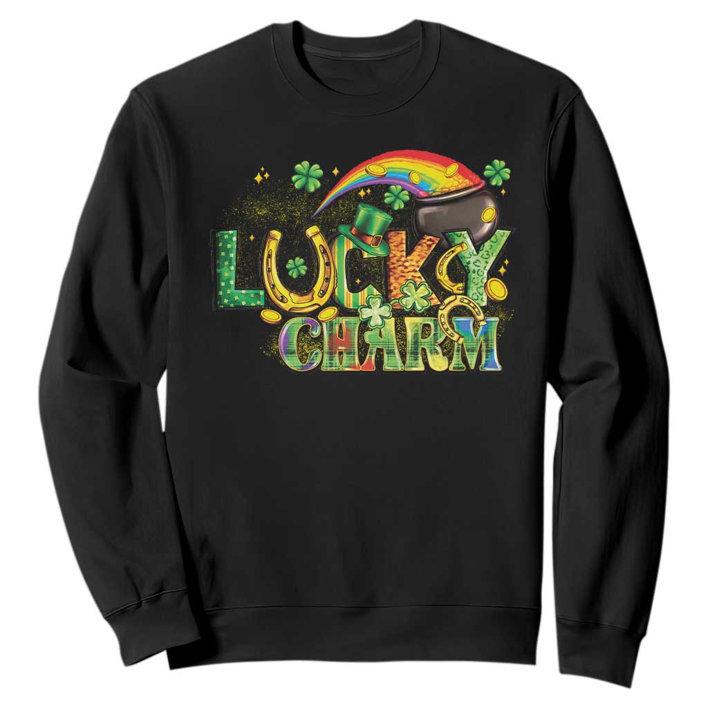 Funny St Patrick's Day Lucky Charm Sweatshirt Rainbow Gold Pot Clover TS11 Black Print Your Wear