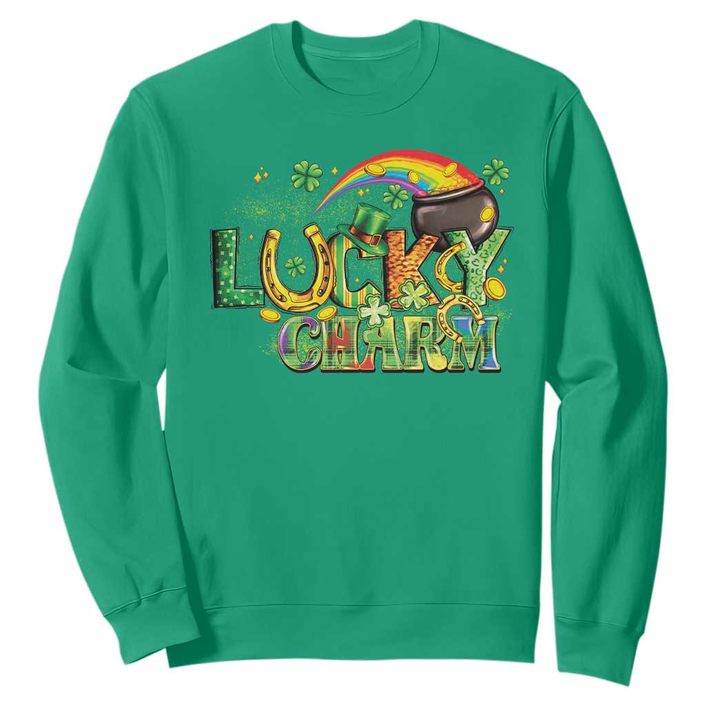 Funny St Patrick's Day Lucky Charm Sweatshirt Rainbow Gold Pot Clover TS11 Irish Green Print Your Wear