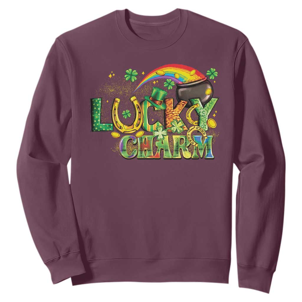Funny St Patrick's Day Lucky Charm Sweatshirt Rainbow Gold Pot Clover TS11 Maroon Print Your Wear
