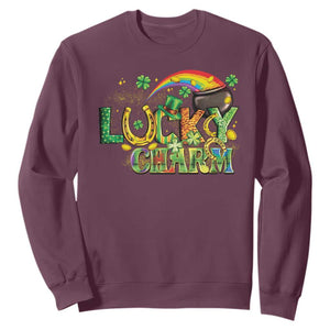 Funny St Patrick's Day Lucky Charm Sweatshirt Rainbow Gold Pot Clover TS11 Maroon Print Your Wear