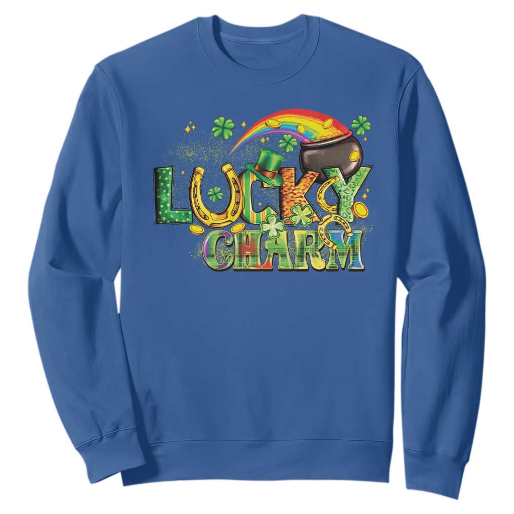Funny St Patrick's Day Lucky Charm Sweatshirt Rainbow Gold Pot Clover TS11 Royal Blue Print Your Wear