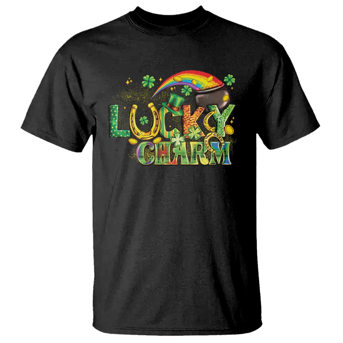 Funny St Patrick's Day Lucky Charm T Shirt Rainbow Gold Pot Clover TS11 Black Print Your Wear