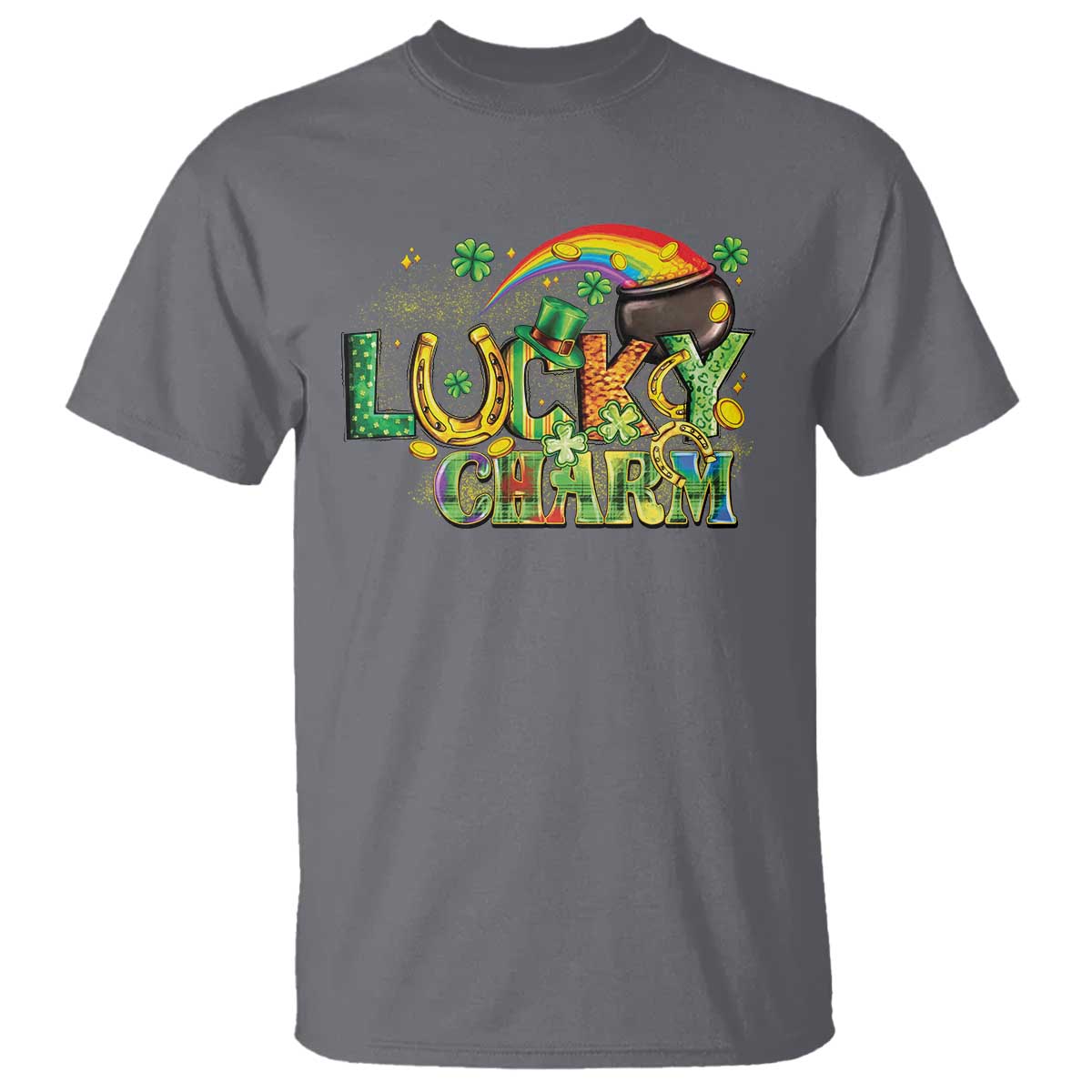 Funny St Patrick's Day Lucky Charm T Shirt Rainbow Gold Pot Clover TS11 Charcoal Print Your Wear